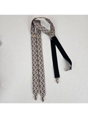 Vintage Penguin Print Suspenders Clip-On Straps Adjustable Fit Black Gray German